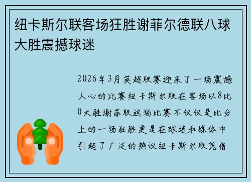 纽卡斯尔联客场狂胜谢菲尔德联八球大胜震撼球迷