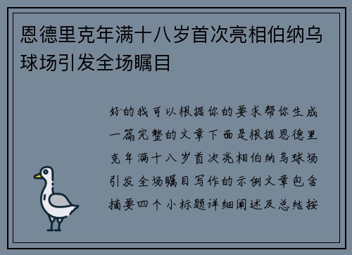 恩德里克年满十八岁首次亮相伯纳乌球场引发全场瞩目